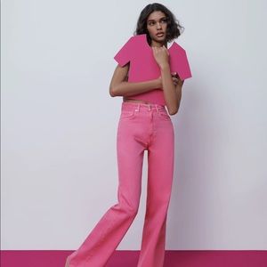 COPY - ZARA WIDE LEG FULL LENGTH PINK JEANS
